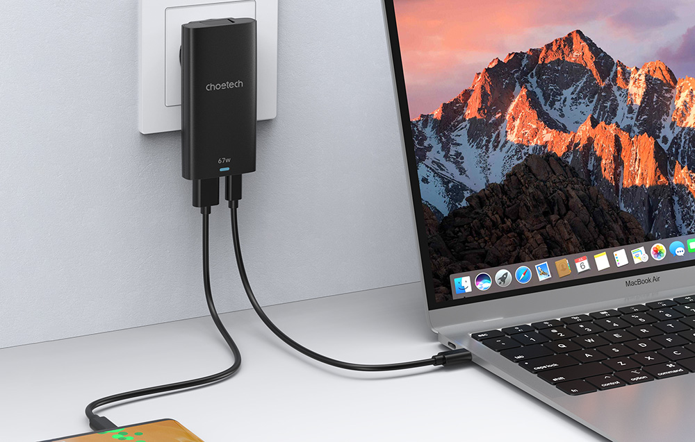 Choetech PD65W GAN Ultra thin A+C wall charger black